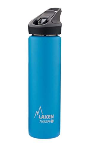 Laken Thermo Kids Vacuum Insulated Stainless Steel Leak Free Sports Water Bottle with Jannu Straw Cap, 25 Oz, Light Blue