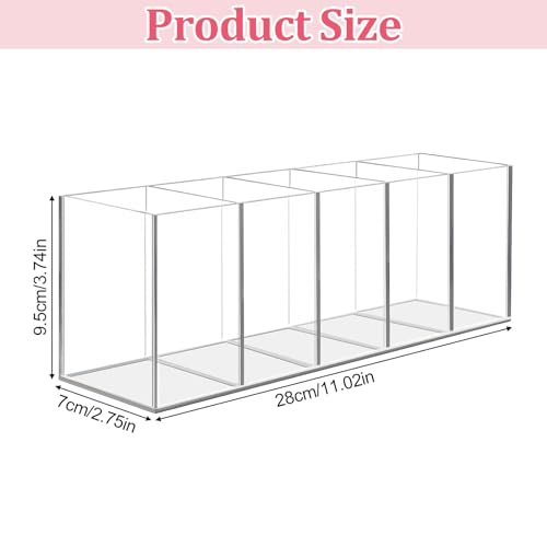 WINKIO Brush Holder with 5 Compartments, Acrylic Brush Holder, Clear Makeup Organizer, Large Capacity, Divided Storage, Multifunctional Cosmetic Organizer for Brushes, Eyeliners, Lipstick