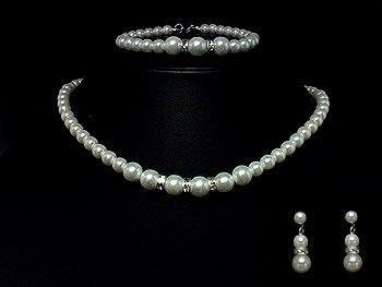 First Holy Communion Flower Girl WHITE Swarovski Pearl &amp; Crystal 3 Piece Necklace Earring Bracelet Jewelry Set
