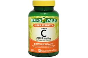 Ultra Strength Vitamin C Capsules Dietary Spring Valley Supplement, 2,000 mg, 120 Count and Bookmark Gift of YOLOMOLO