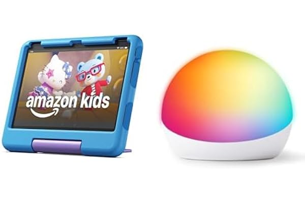Amazon Kids Bundle Including Fire HD 10 Kids tablet (32 GB, Blue) + Echo Glow Multicolor Smart Lamp, Nightlight for kids