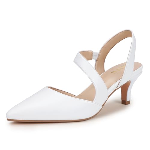 IDIFU White Heels Kitten Closed Toe Slingback Pumps Dress Shoes for Women at Amazon