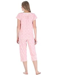Sleepyheads pijama de algodón de manga corta con cuello en V y capri para dama