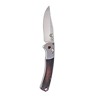 Benchmade - Mini Crooked River 15085-2 EDC Manual Open Hunting Knife Made in USA, Clip-Point Blade, Plain Edge, Satin Finish, Wood Handle