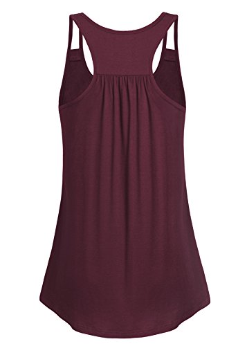 Helloacc Women's Exercise Tank Tops Loose Fit,Sleeveless Running Tunic Tank Trendy Trapeze Seamless Skinny Racerback Pleated Tank Tops for Women Activewear Ladies Solid Basic Tank Top Flare Hem Wine M