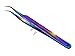 SET OF 2 Stainless Steel Multi Titanium Rainbow Color 3D Eyelash Extension Tweezers Pro Straight angled + Strong Curved Fine Point (A2Z)