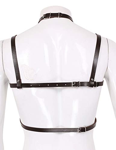 Freebily-Bretelle-Uomo-Vintage-Pelle-Imbracatura-di-Petto-Body-Chest-Harness-Sexy-Ecopelle-Cintura-Regolabile-con-Fibbia-Metallo-Lingerie-Cinghia-in-Cuoio-NeraMarrone