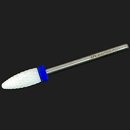 Beauticom Professional USA Ceramic White Flame Cone Shaped Bit Nail Drill (Grit: MEDIUM) 3/32" Shank Size