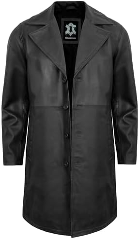 Vintagearc Mens Black Leather Coat -Real Leather Long Coat Men's