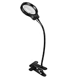 Aoneng LED 3X Magnifying Lamp with Metal Clamp,5W, Two Lighting Intensity,Adjustable Gooseneck