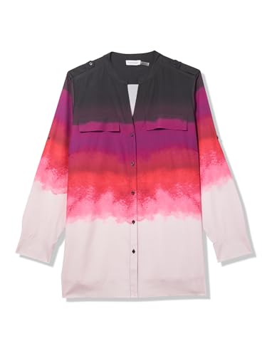 Calvin Klein Women's Blouse Long Sleeve,Aubergine/Multi,3X