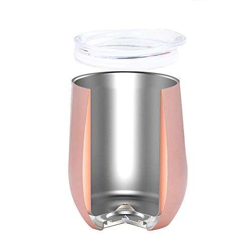 12oz Stainless Steel Stemless Wine Tumbler with Straws -ACOOME Double Wall Vacuum Insulated Wine Glass with Lid,Great Perfect for Wine, Coffee, Drinks,2 Sets (Rose Gold)