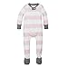 Burt's Bees Baby, Baby Girls,Sleeper Pajamas, Zip Front Non-Slip Footed Sleeper PJs, 100% Organic Cotton, Blossom Rugby Stripe, 12 Months