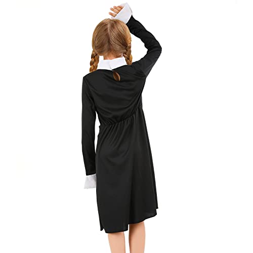 Halloween Costume Addams, Girls Peter Pan Collar Long Sleeve Family Wednesday Addams Dress Cosplay Costume for Kids