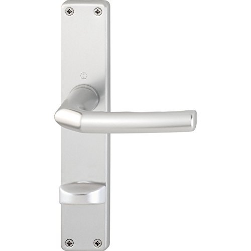 HOPPE 2668223 Aluminium Door Handle Set Birmingham on Long Plate Toilet for Door Thickness 37-42 mm Anodised Silver
