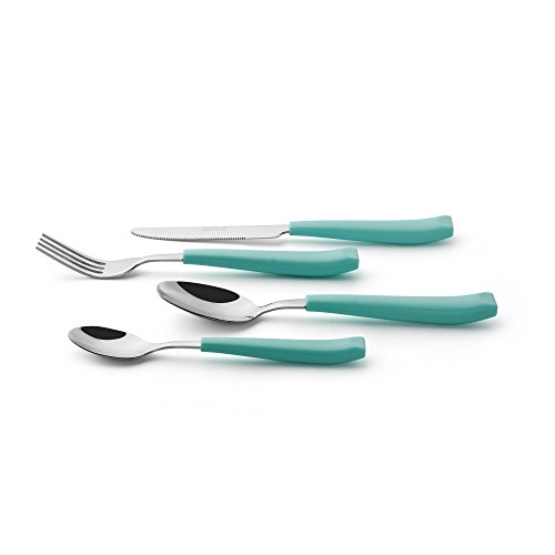 EXZACT Cutlery Set Coloured 16PCS Stainless Steel with Plastic Wide