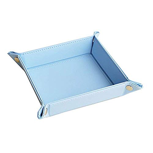 PUSU Valet Trays Beside Table Desktop Storage, Leatherette Keys Caddy Bedside Dresser Organizer Catchall Tray Dice Change Coins Wallet Jewelry Makeup Trinkets (Blue) - Thumbnail 2
