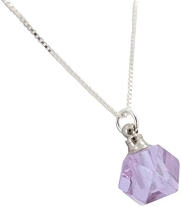 Faceted Lavender Glass Essential Oil Diffuser Necklace on Sterling Box Chain, #6618 (18 Inches)