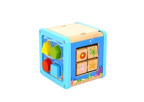 Pidoko Kids Sea Theme Activity Cube for Toddlers - Wooden Toy for 18 Months and up Boys and Girls