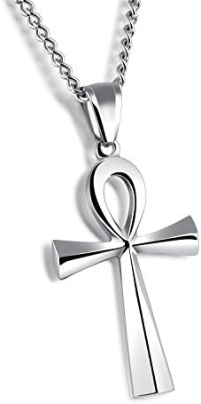 25x43mm Hieroglyph Jewelry Meaning "Life" Egyptian Ankh Pendants Necklace in Stainless Steel (Silver)