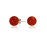 Bling Jewelry Silver Plated Bead Round Dyed Carnelian Gemstone Ball Studs