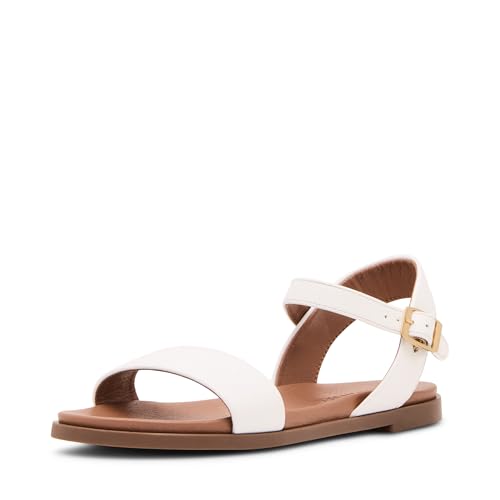 Steve Madden Women's Dina Flat Sandal, White Leather, 8