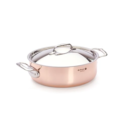 de Buyer - Niederer Bratentopf aus Kupfer mit Deckel aus Edelstahl PRIMA MATERA - 28 cm - 6241.28, Kupferbraun