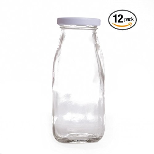 DIY Blank Vintage Glass Milk Bottles 8oz with White Metal Twist Lids- 12 Pack