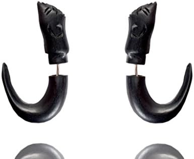 African Tribal Organic Wood Handmade Black Boho Fake Guage Wooden Earring WER457