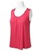 DRESSIS Women's Basic Soft Pleated Scoop Neck Sleeveless Loose Fit Tank Top CORAL L