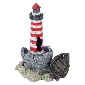 Aquarium Lighthouse Ornament, Entry Holes Inside Ornament For Shy Fish Species