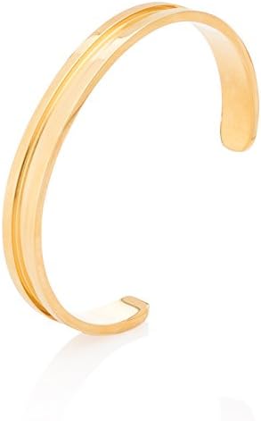 Premium Cuff Bracelet with Groove, No-Tarnish Stainless Steel Bangle with Gift Pouch, Gold Tone