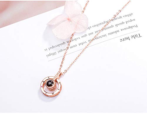 Fellee I Love You Pendant Necklace, 100 Different Languages I Love U, The Memory Love Nanotechnology Projection Necklace (Rose Gold)