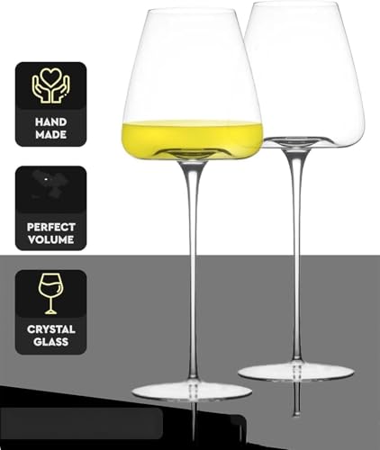 YKingder Wine Glasses Set of 2. 700ml Elegant Hand blown White and Red Wine Glasses. Lead-free Premium Crystal Clear Glass for Wedding, Anniversary or Birthday Gift