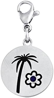 Stainless Steel Palm Tree Dangle Disc Charm w/Swarovski Birthstone - September