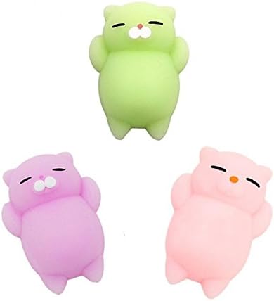 AJI 3Pcs Kawaii Slow Rising Squishy Squeezen Cute Cats Mini Fidget Toy Stress Reliever Kids Toy Gift Combo Pack of 3 ( Green,Purple,Pink)
