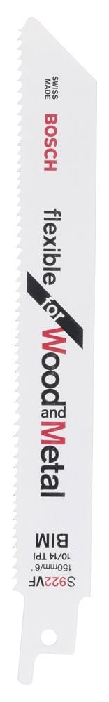Bosch Professional 5x Reciprocating Saw Blade S 922 VF 'Flexible for Wood and Metal' (Wood with Metal, Pipes, Length 150 mm, Accessories Reciprocating Saw)