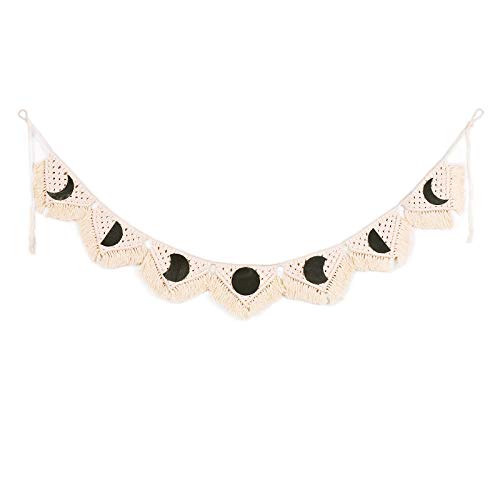 Macrame Moon Phase Wall Hanging, Moon Wall Decor Cotton Tassel Garland