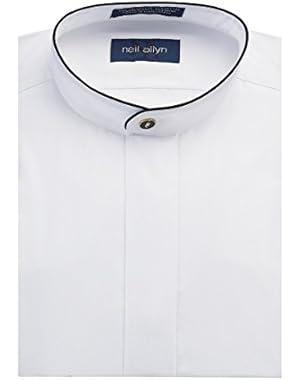 Men's Dress Shirt Banded Collar with Black Piping