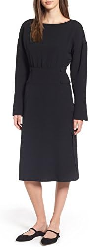 Lewit Button Detail Matte Crepe Midi Dress (Black, 6)
