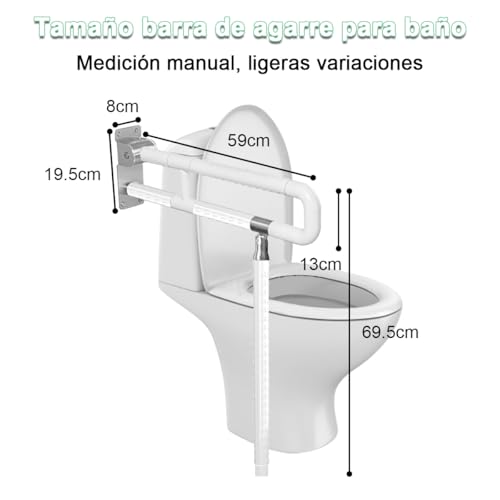 Barras de Agarre para Baño para Discapacitados Plegable Pasamanos Abatibles para Inodoro Mango Barras de Seguridad de Ayuda para Baño Rieles de Inodoro para Mayores Embarazadas Asa Sujeción de Ducha