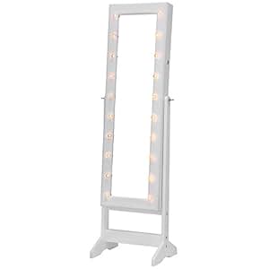 SONGMICS Espejo Joyero con Luces LED con Cerradura Armario de Pie