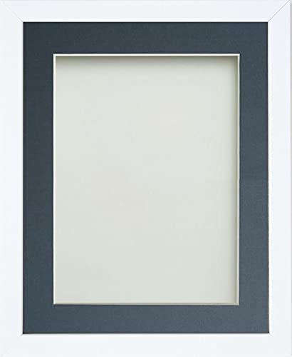 Frame Company Jellybean Range White Wooden 14x11 inch Picture Photo Frame with Blue Mount for Image A4 * Choice of Colours & Sizes* Fitted with Perspex