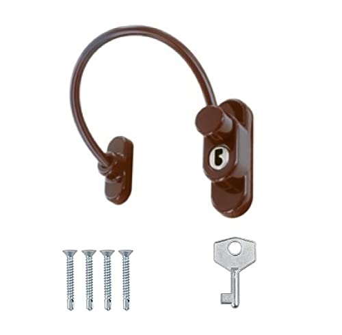 TERF® Heavy Duty Brown Cable Locking Window Restrictor Child Proof Window Security Restriction Key Lock with 1 Key and Fixing Screws For Wood Aluminium UPVC Vinyl Frames - Pack of 1