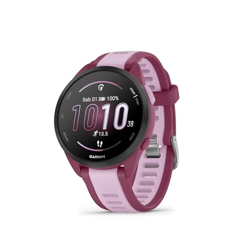 Garmin Forerunner 165, Smartwatch per la corsa, 43mm, Musica, App di Streaming, GPS, Cardio, VO2max, Report mattutino, HRV Status, Piani gratuiti 5K, 10K, 21K e Maratona, GarminPay, Berry