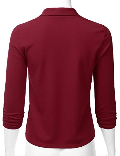 EIMIN Women's Lightweight Stretch 3/4 Sleeve Blazer Open Front Jacket Burgundy 3XL - Thumbnail 2