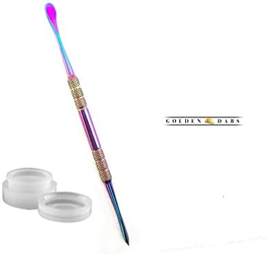 StayGolden Rainbow MultiColor Dab Scrape Stainless Steel Tip 4.75inch Dabbing Wax Carving Tool With Non-Stick Food Grade Silicone Dab/Wax/Oil Containers Non Stick Multi Use Storage Jar