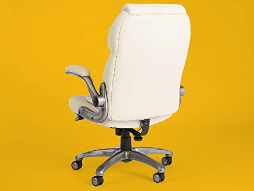 AmazonCommercial Ergonomic High-Back Bonded Leather Executive Chair with Flip-Up Arms and Lumbar Support, Cream - Image 2