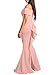 LAGSHIAN Women Elegant Back Ruffles Sexy Off Shoulder Gown Maxi Evening Party Mermaid Dress Pink