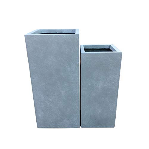 Kante Set of 2 Lightweight Concrete Modern Rectangle Outdoor Planters, 28 and 2…